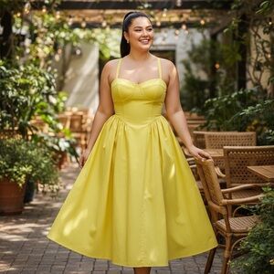 Fun Bright Yellow Fit and Flare Party Dress New With Tags 3X